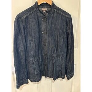 NWOT J. JILL Dark Blue Denim Jacket Pleated Plumline Womens ~ SZ 14